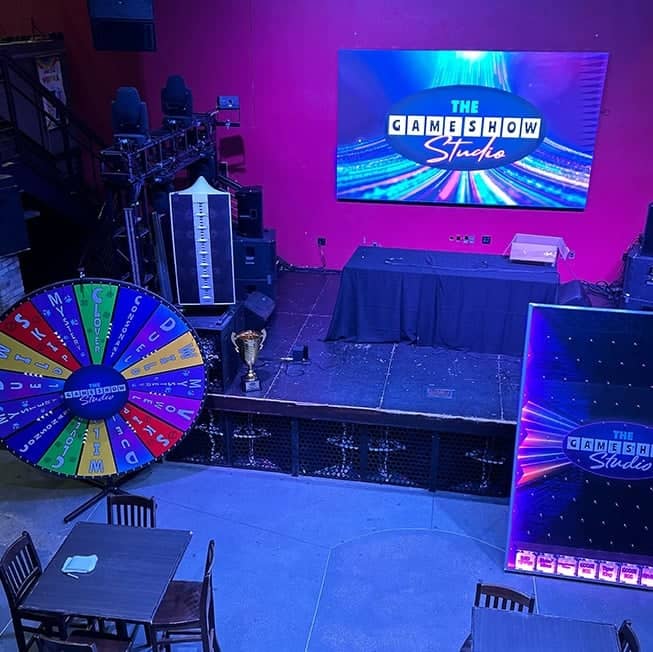 close-up of the different game boards on stage