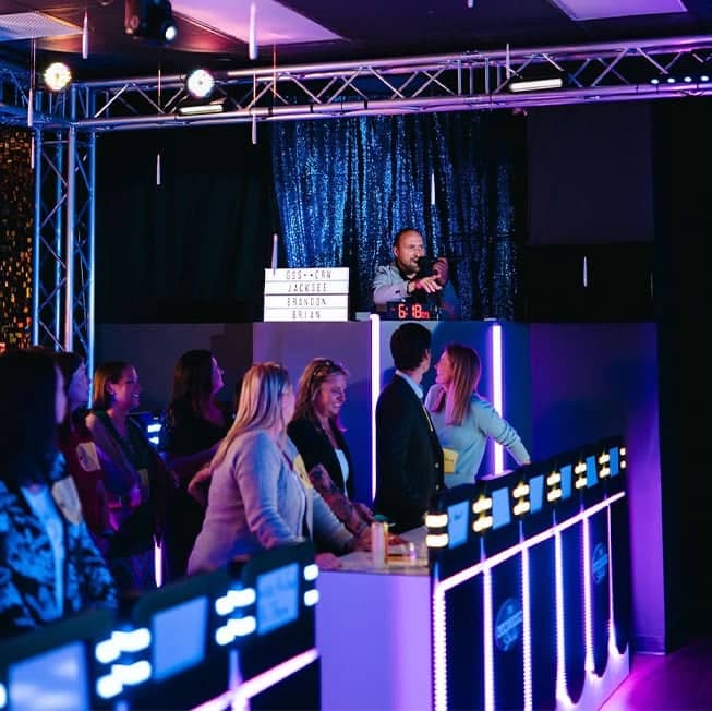 group of friends playing game show games