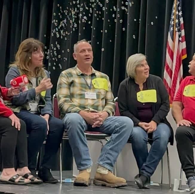 game show studio contestants on stage