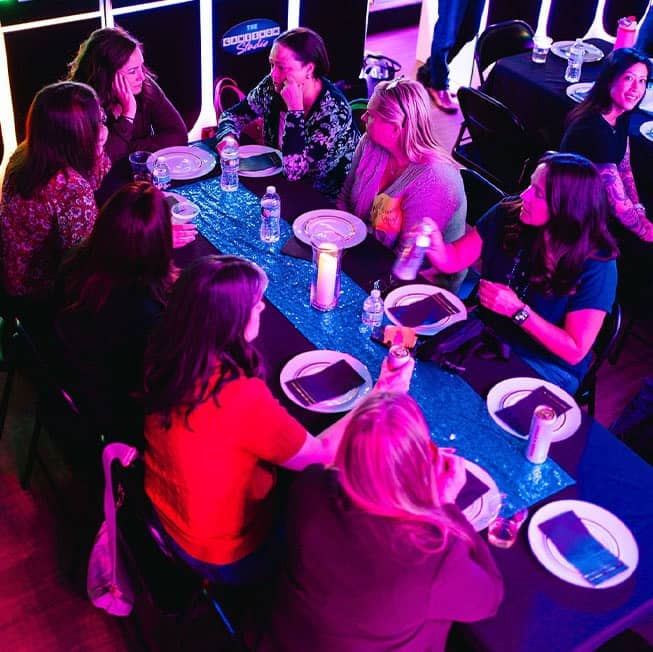 team members dining at company event