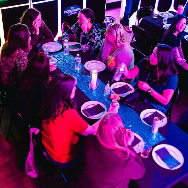 team members dining at company event