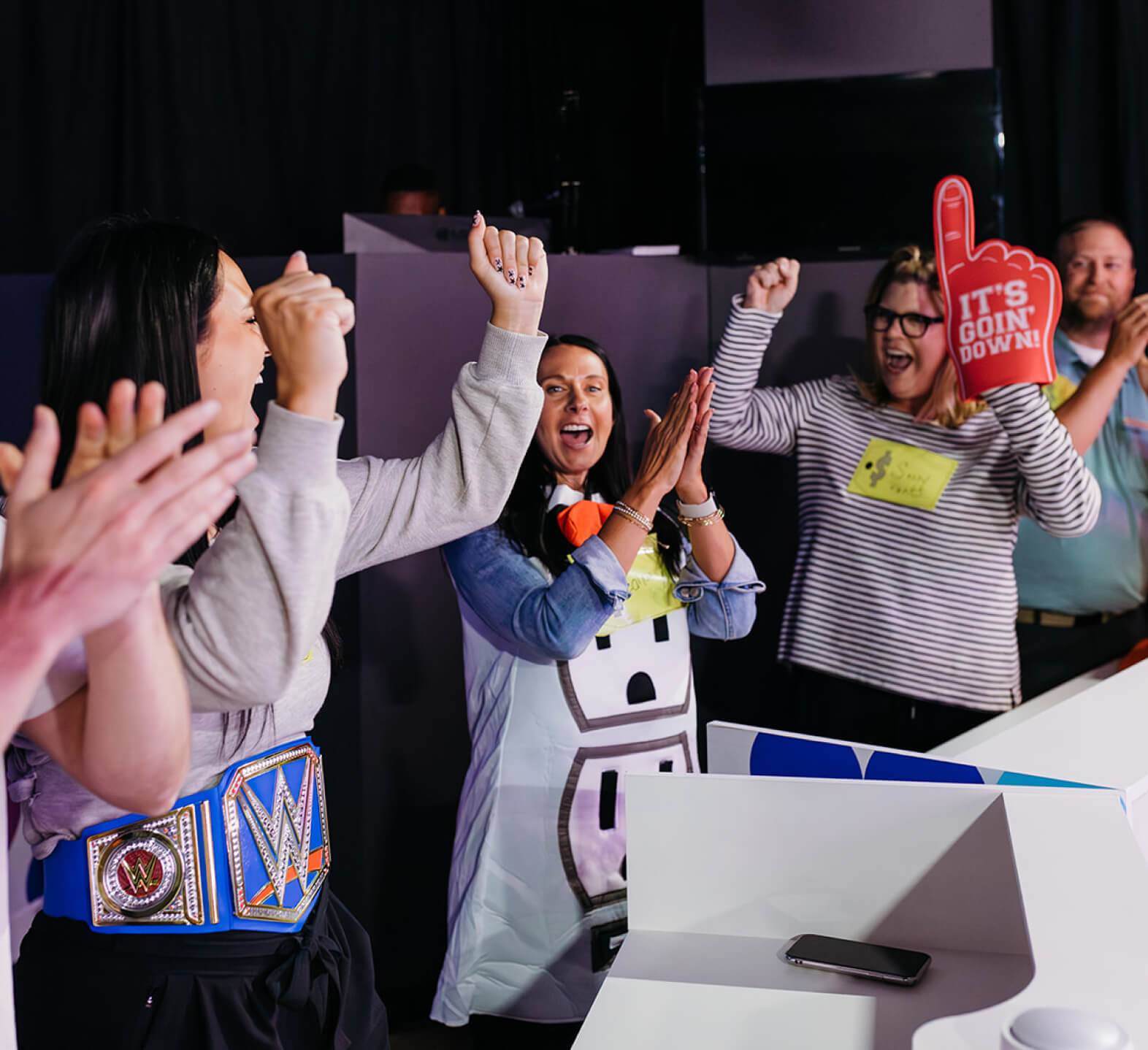 game show studio contestants cheering